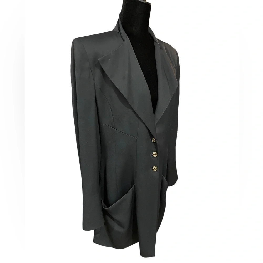 Vintage FENDI 365 Blazer Tuxedo Style Shoulder Pads Logo Buttons IT 46 - Picture 10 of 10